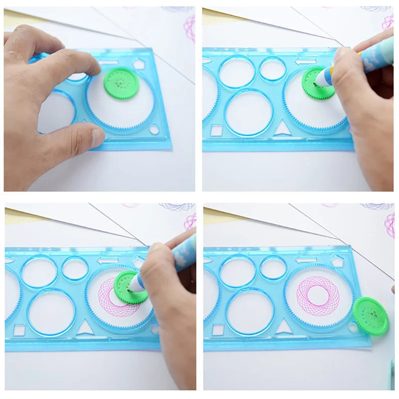 Kreatives Spirograph Zeichenschablonen Set, 4 bunte Designs, Kunststoff