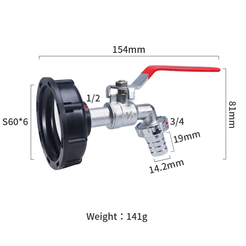 Langlebiger IBC Tankhahn Adapter S60x6 auf 1/2 - 3/4 für stabile Wasseranschlüsse