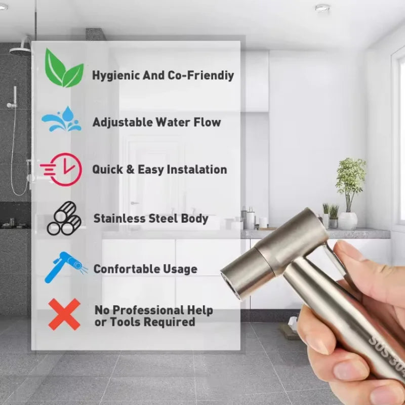 Effektive Hygiene leicht gemacht: Handliches Edelstahl Bidet mit horizontalem Spray