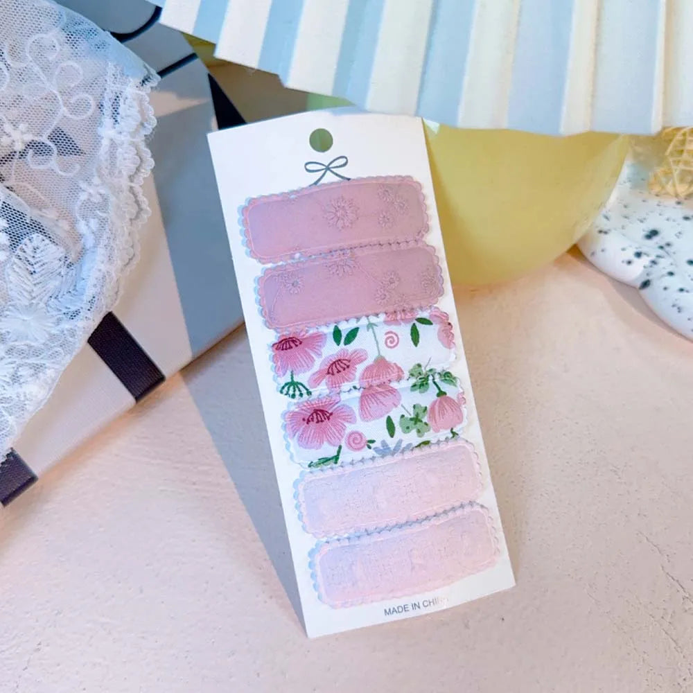 6er Set Haarklammern mit Baumwollstoff Blumenmuster für Mädchen Kinder