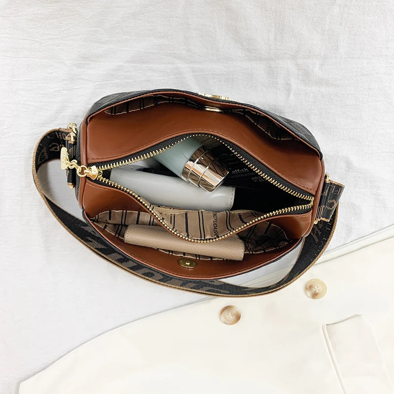 Elegante kariert Damen-Umhängetasche aus weichem PU-Leder mit Reißverschluss