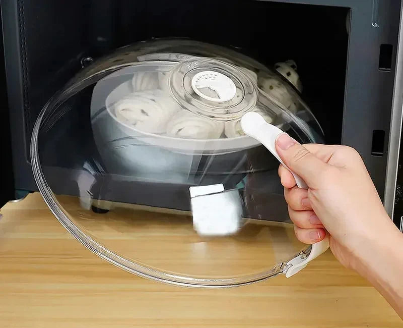 Hitzebeständiger Mikrowellen-Spritzschutz transparent mit Dampfaustritt - Griff