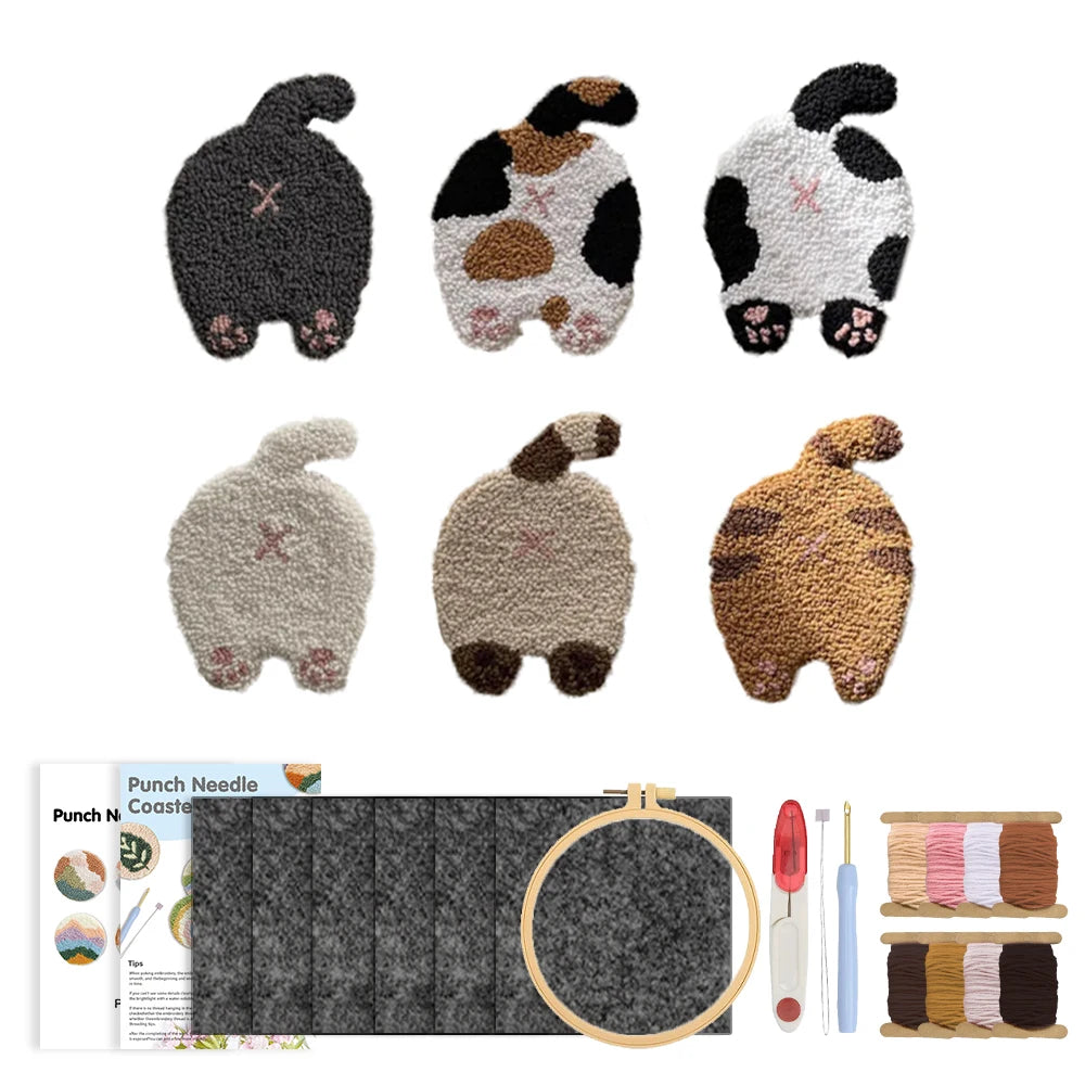 Punch Needle Coaster Kit mit selbstklebendem Filzgarn für Anfänger