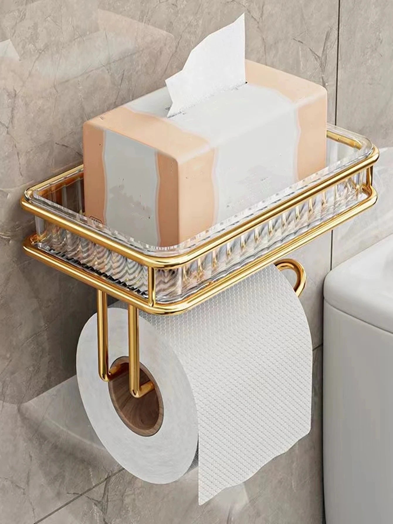 Leichter Luxus Toilettenpapierhalter mit Telefonständer & Taschentuch-Box, Kunststoff