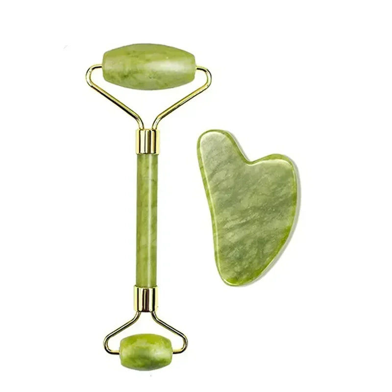 Natürlicher Jade Roller und Gua Sha Massagegerät für Gesicht und Körper