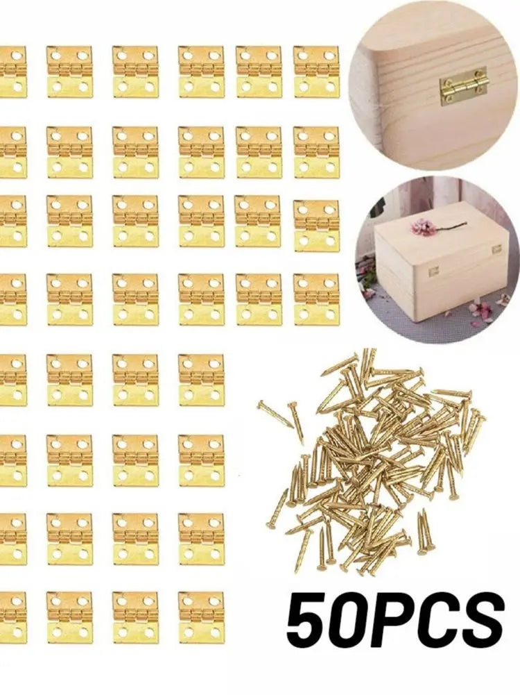 50 Mini Messing Scharniere 8x10mm für Schmuck- und Bastelboxen