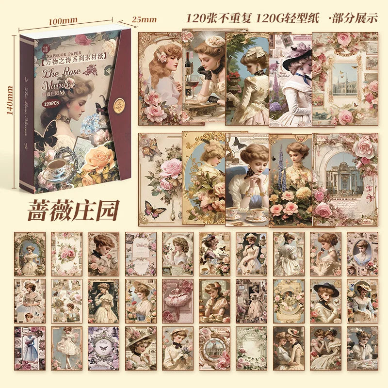 120 Blatt Vintage Dekor Scrapbook Materialien Papier Combo Kit