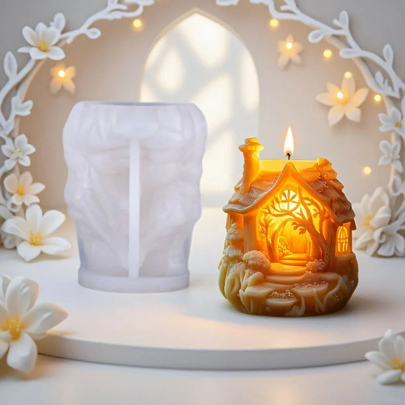 3D Silikonform Baum Haus für Kerzen, Beton, Gips – DIY Geschenk