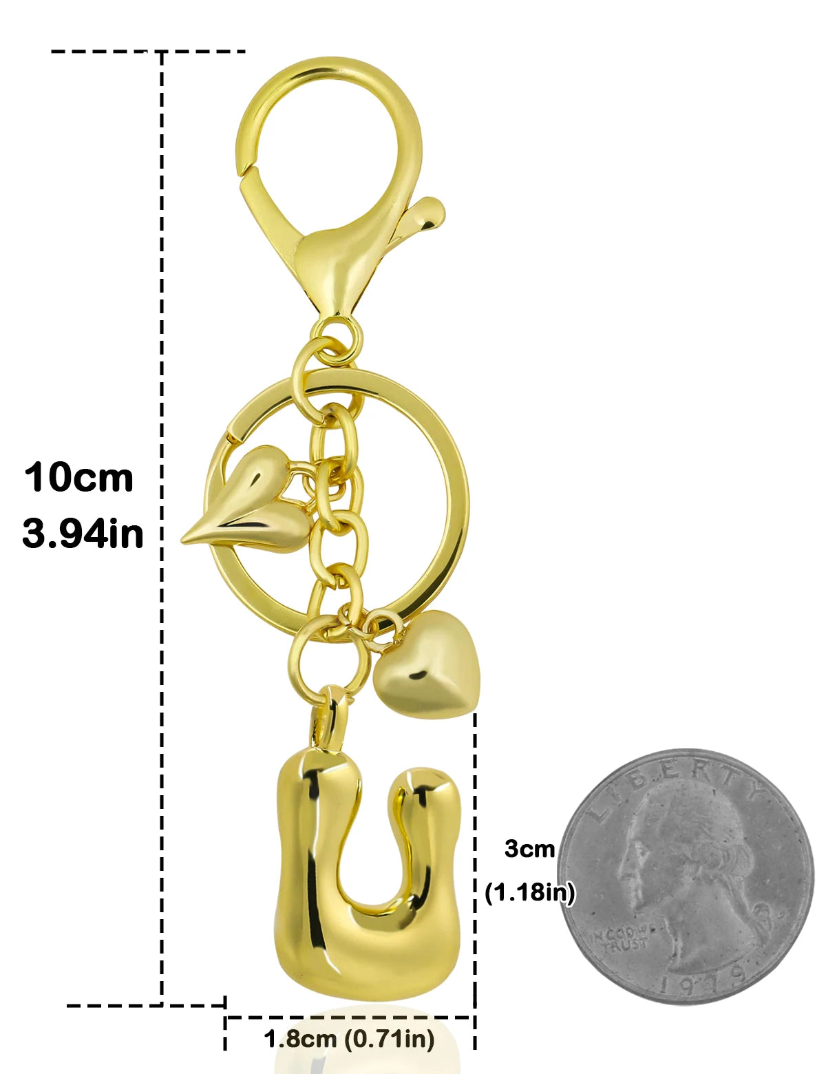 Personalisierter 18K Gold Schlüsselanhänger mit Herz – Blasenbuchstaben Damen