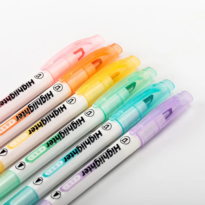 6 Farben Set Doppelkopf Pastell Textmarker für Schule und Büro
