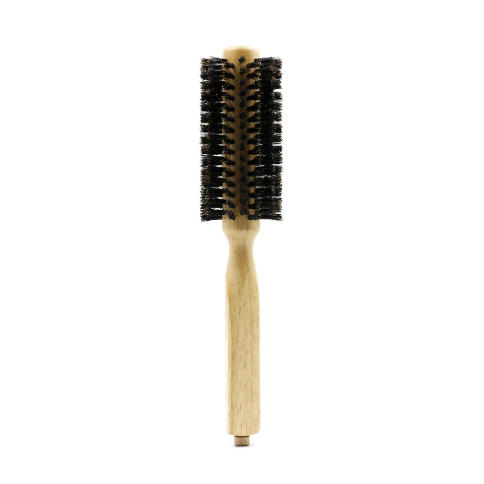 Runde Haarbürste mit Holzgriff und Wildschweinborsten für professionelles Styling