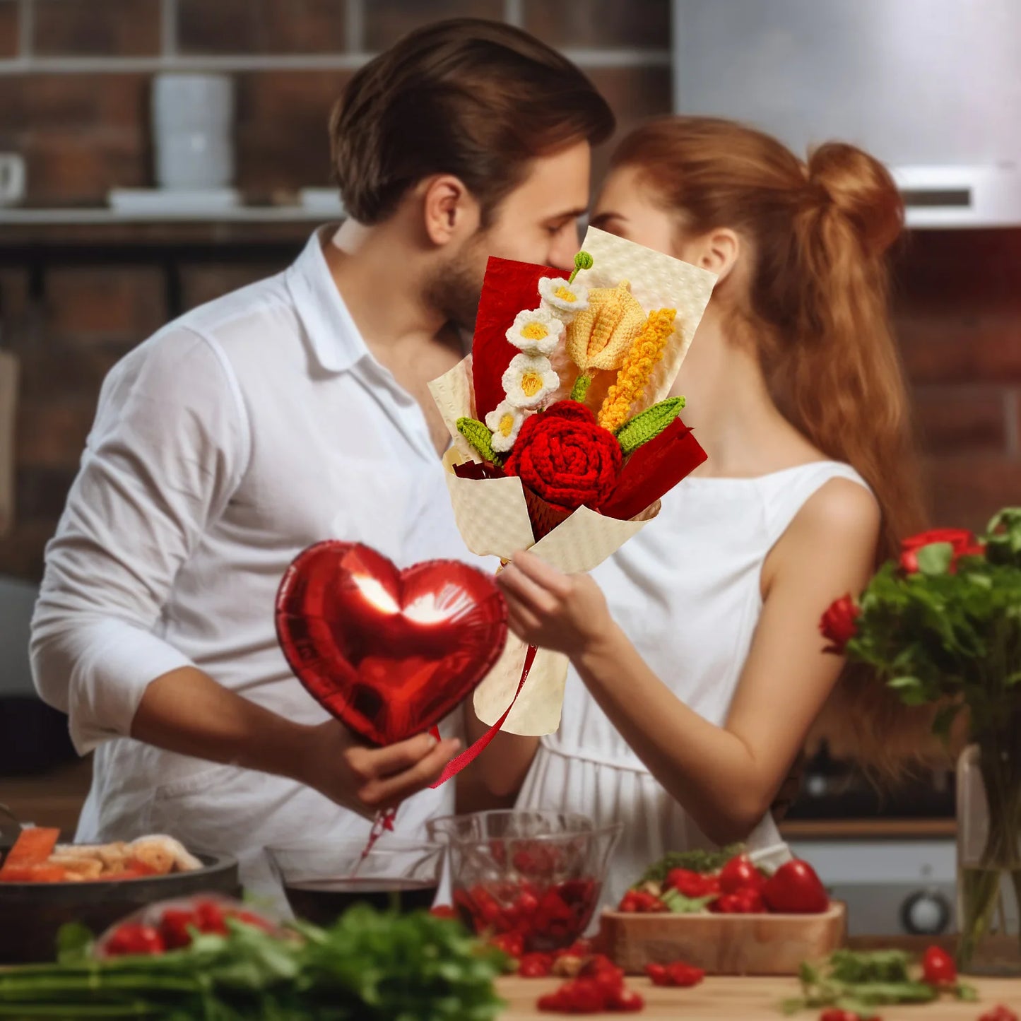 Handgefertigter roter Rosenstrauß aus Polyester für besondere Anlässe