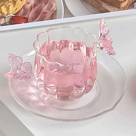 Hitzebeständige Borosilikatglas Teetasse mit kreativem Schmetterling- - Narzissen-Design