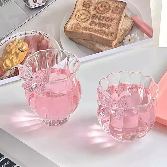 Hitzebeständige Borosilikatglas Teetasse mit kreativem Schmetterling- - Narzissen-Design