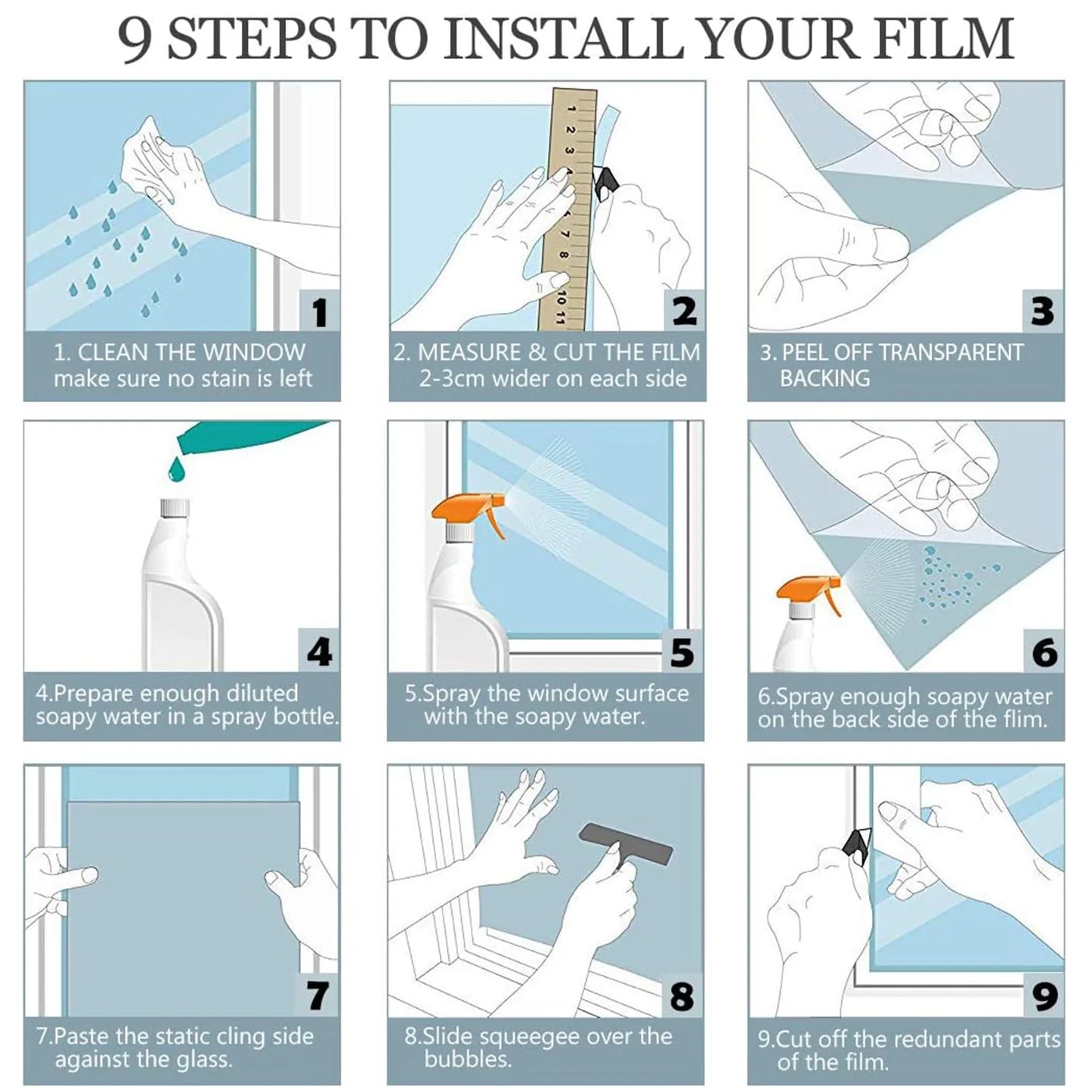 Wiederverwendbare statisch haftende Sichtschutzfolie mit UV Schutz
