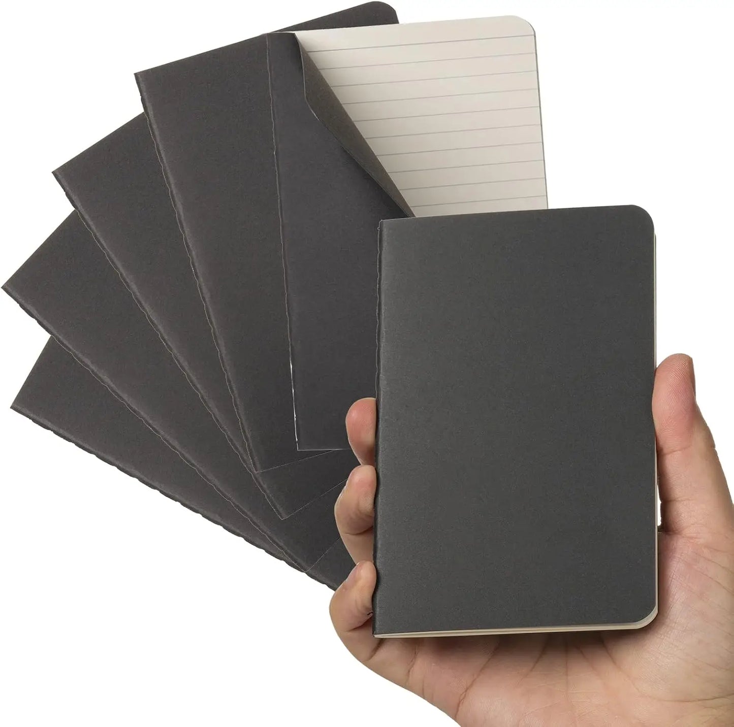 6er Pack Mini Notizbuch Set liniert 100g/m² Taschenformat Softcover Schwarz