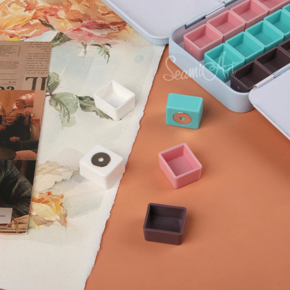 50 magnetische Halbpfannen in 4 Farben – Perfekte Organisation für Aquarellpaletten