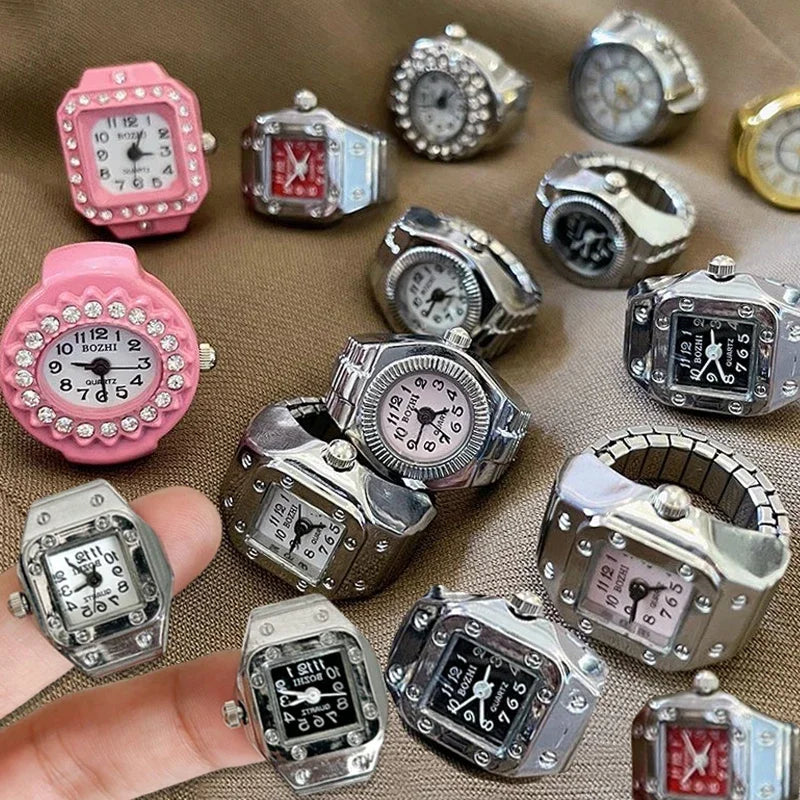 Mini Fingeruhr mit elastischem Band – Vintage Design für Damen - Herren