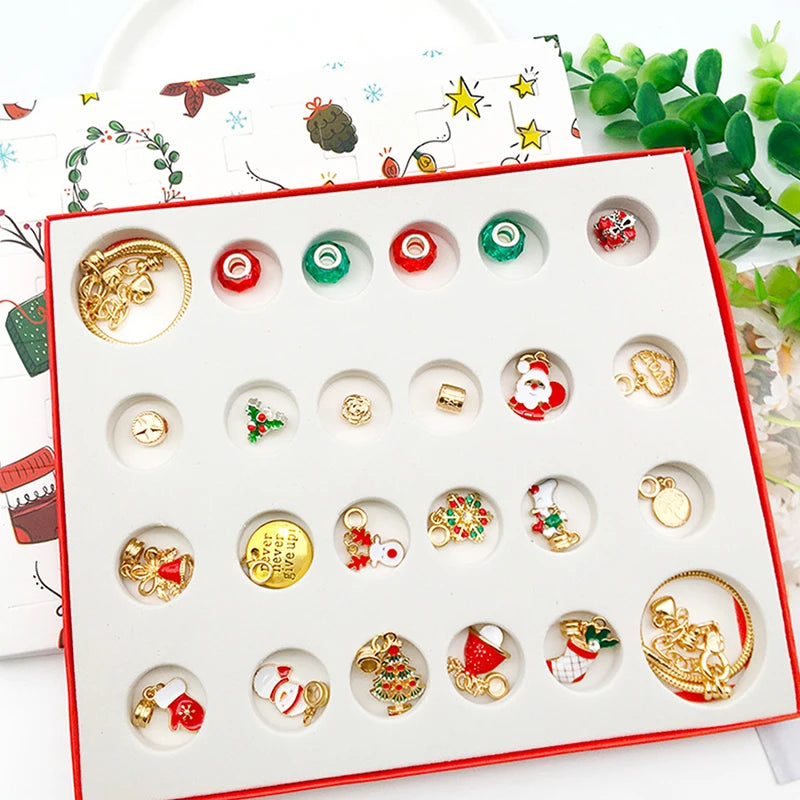 Überraschungs-Blindbox-Set mit 24 kreativen Adventsanhängern und Armbändern