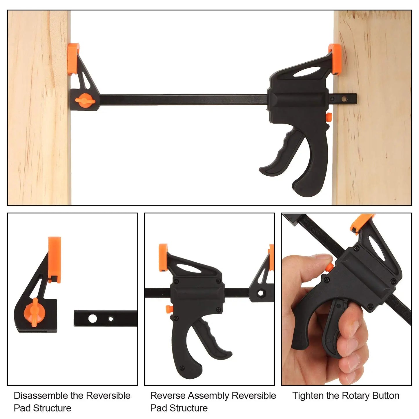 Sicher - Kratzfrei: 2/5er 4 Zoll Schnellspann-Klemm Set in Schwarz - Orange