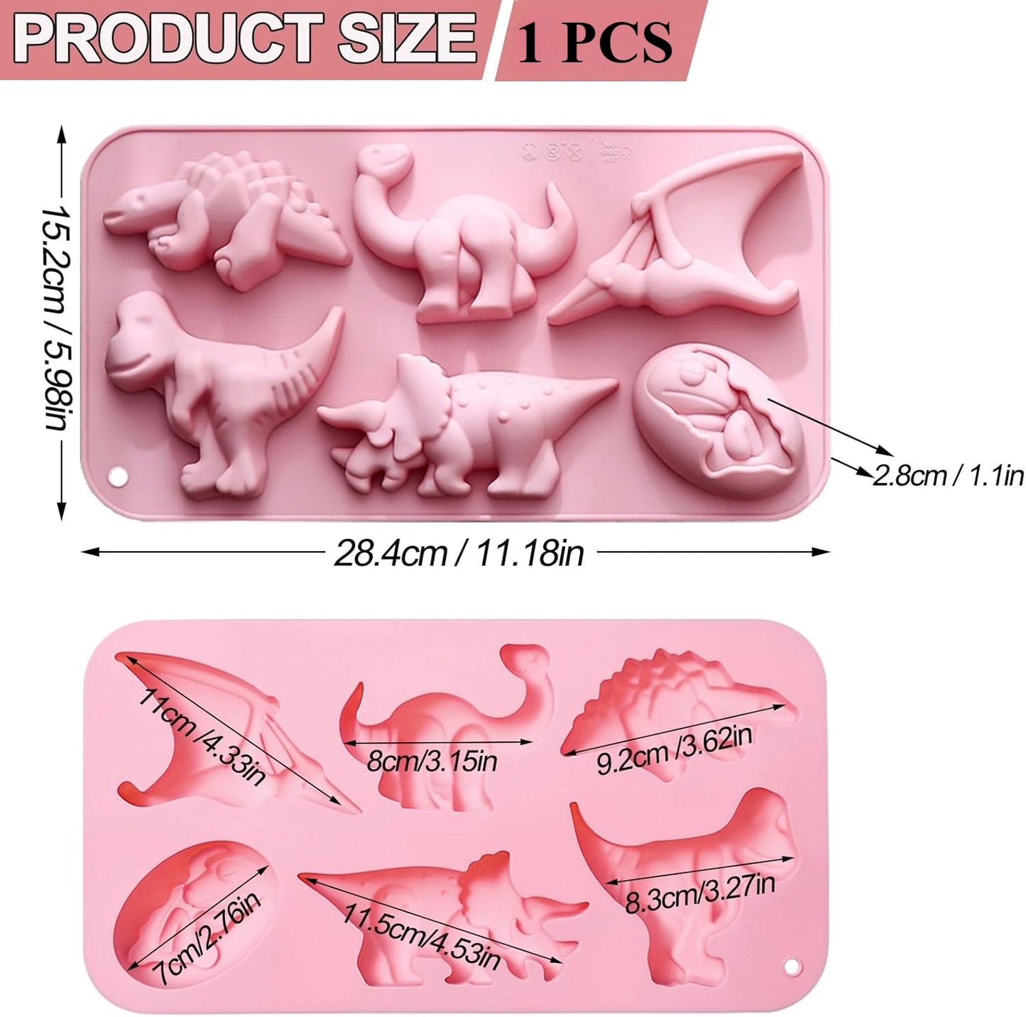 12er Dinosaurier Silikonform für Kuchen, Schokolade - Fondant – Lebensmittelecht