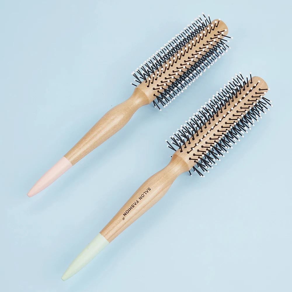 Runder Haarbürste mit Holzgriff natürliche Nylonborsten für sanftes Styling