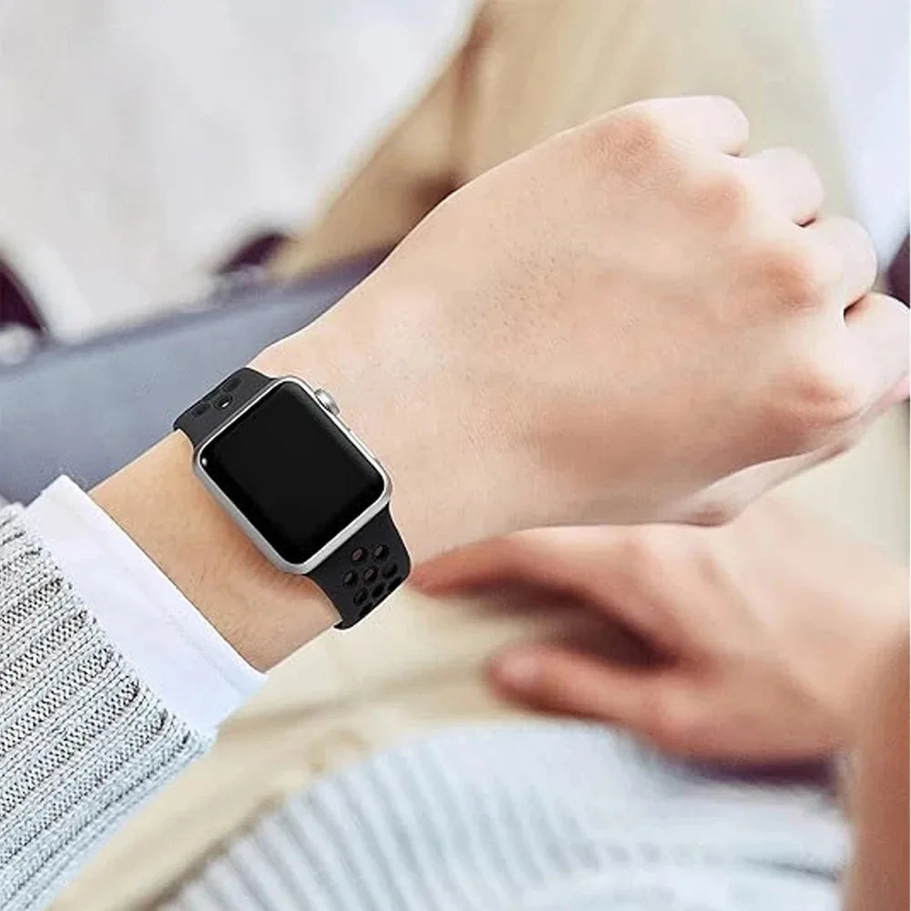 Atmungsaktives Silikon-Sportarmband kompatibel mit Smartwatch 38-49 mm