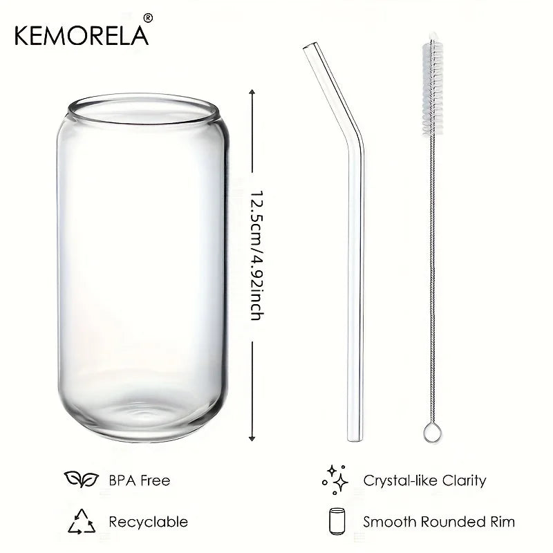 4-teiliges Trinkgläser-Set mit Glasstroh und Reinigungsbürsten