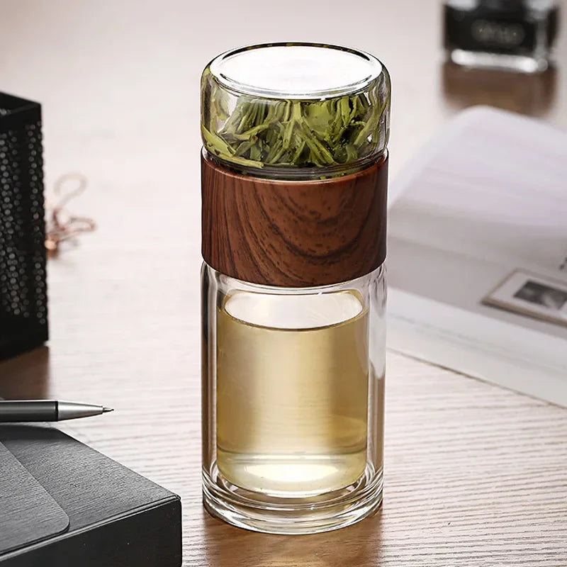 Doppelglas-Wasserflasche mit Teesieb & Etui – stilvoll, nachhaltig, schadstofffrei