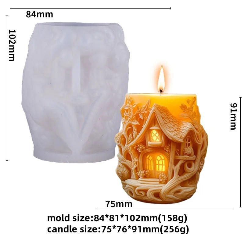 3D Silikonform Baum Haus für Kerzen, Beton, Gips – DIY Geschenk