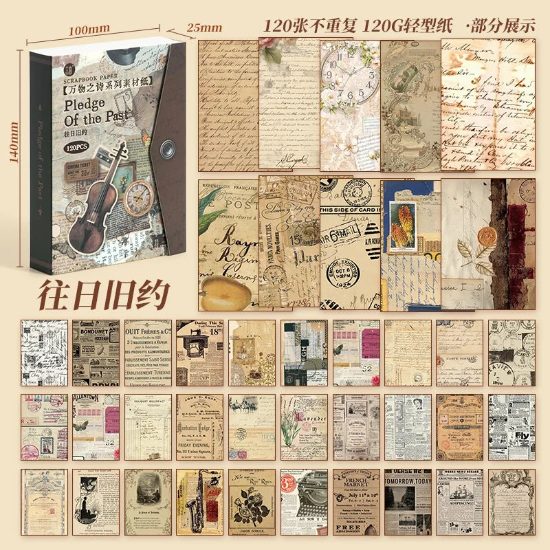 120 Blatt Vintage Dekor Scrapbook Materialien Papier Combo Kit