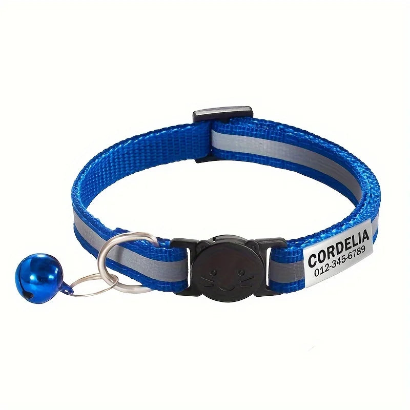 Reflektierendes Katzenhalsband mit Namensschild und Glöckchen, personalisierbar
