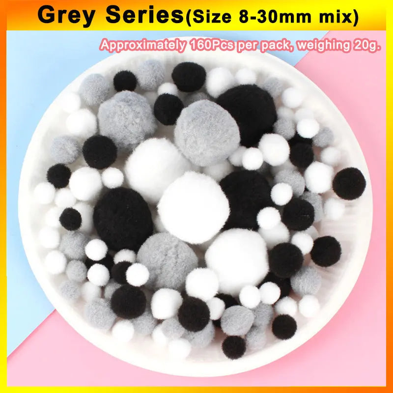 160 bunte Bastel-Pompons 8-30 mm – weicher DIY-Mix für kreative Projekte