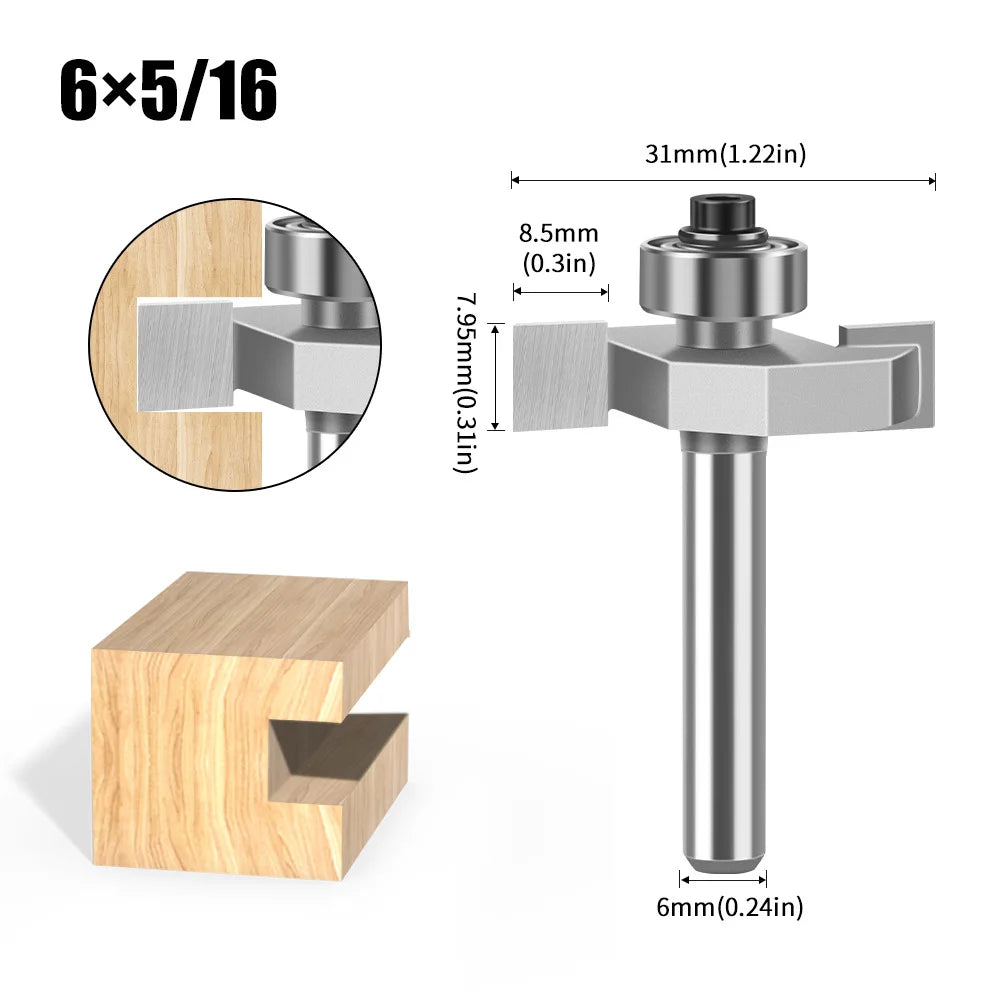 Doppel-rand T-förmiger Fräser mit 6mm und 12mm Schaft für Holzarbeiten