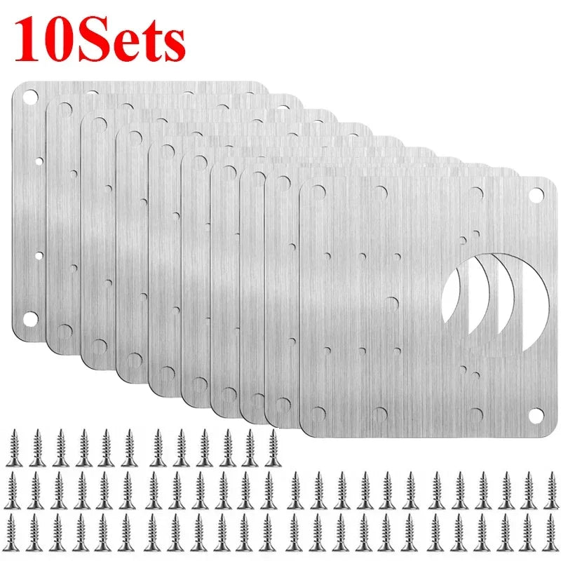 Edelstahl Reparaturplatten für Möbel-Scharniere inkl Schrauben Sets