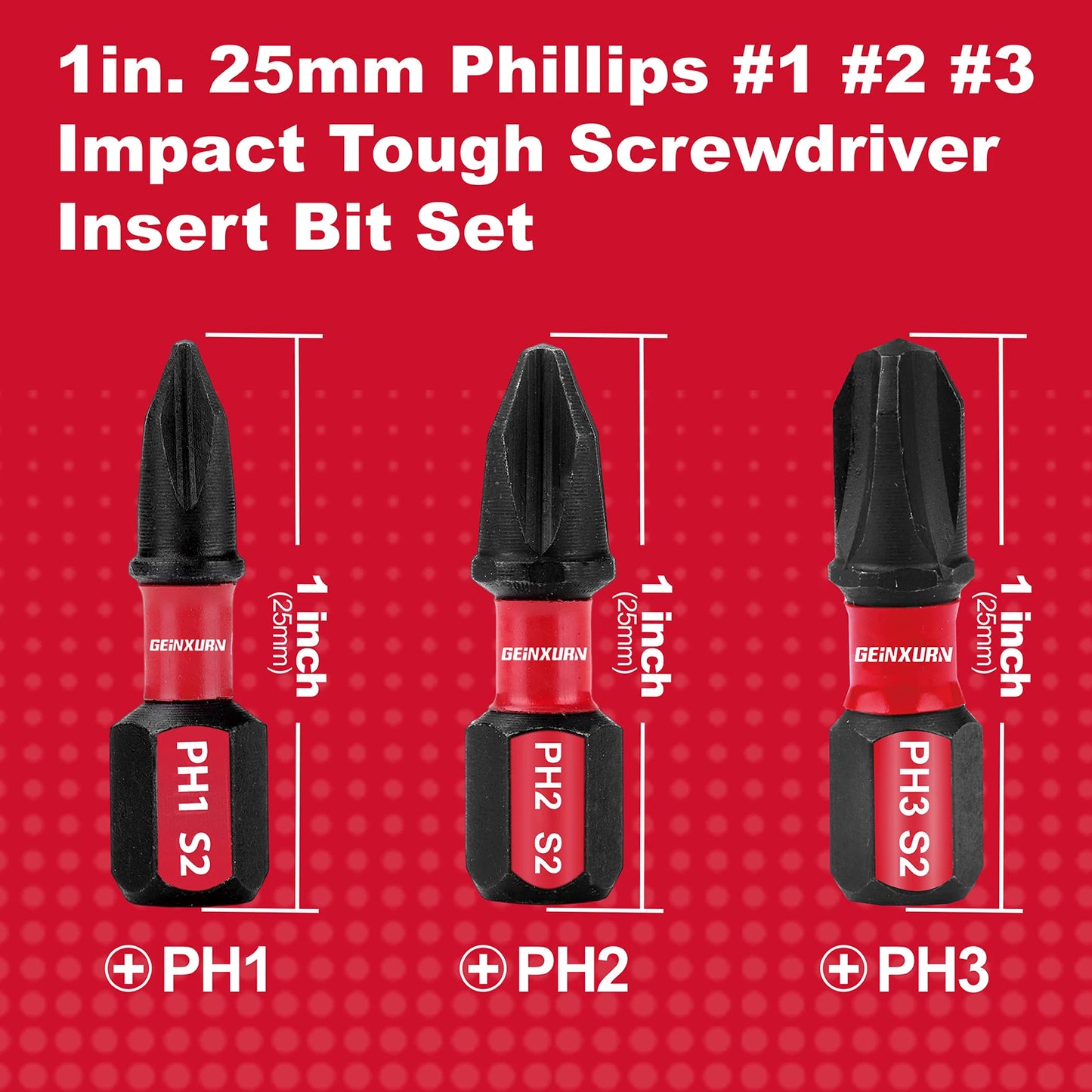 25mm Schlagbohrer-Bits Set PH1 PH2 PH3 | S2 Stahl magnetisch