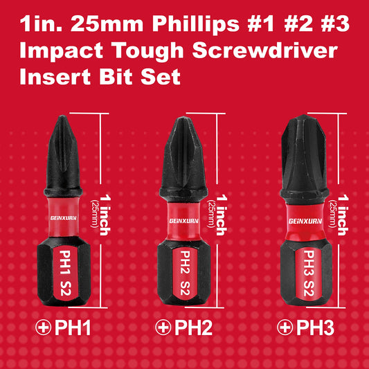 25mm Schlagbohrer-Bits Set PH1 PH2 PH3 | S2 Stahl magnetisch