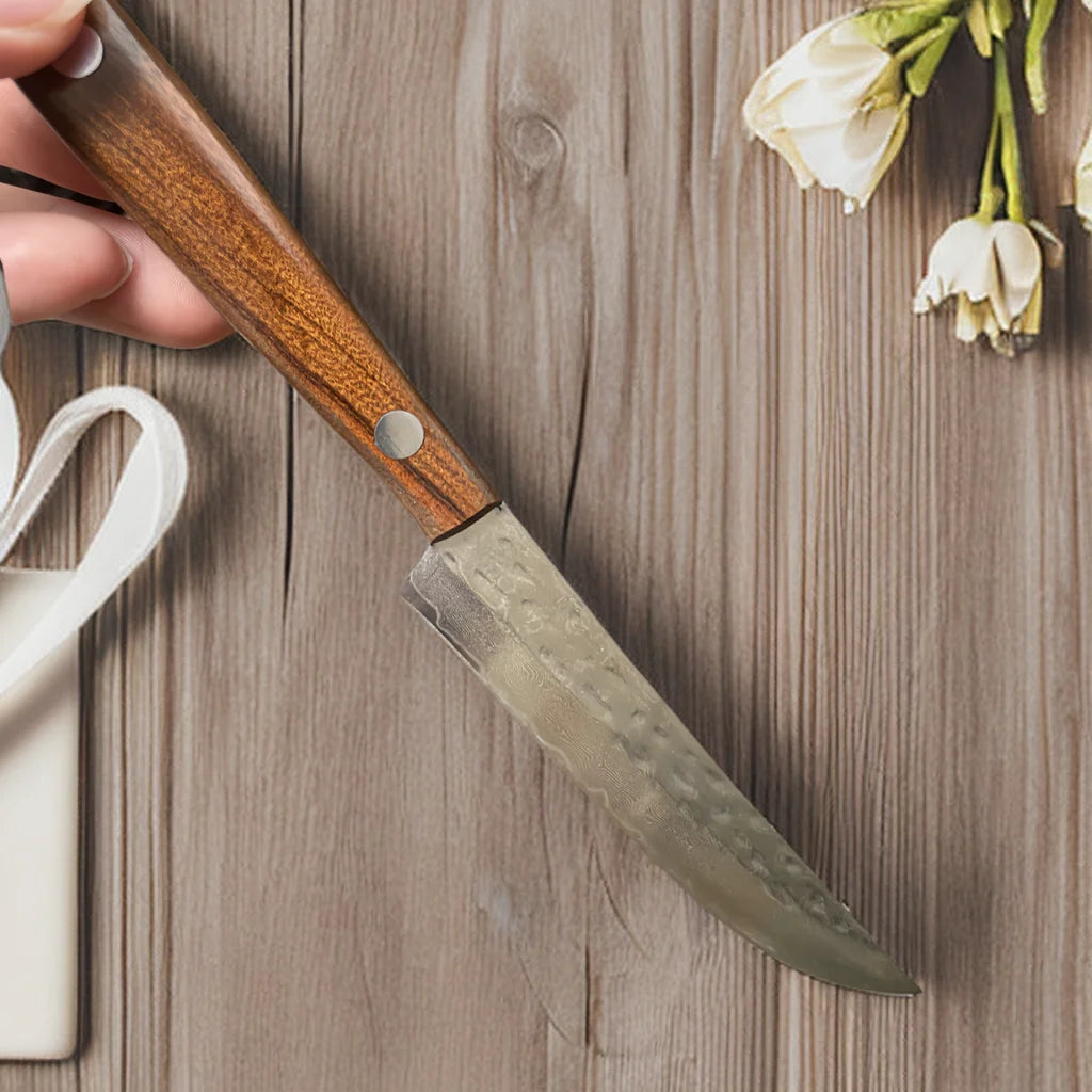 Damaskus Stahl Steakmesser Set mit Massivholz Griff Scharf und Langlebig