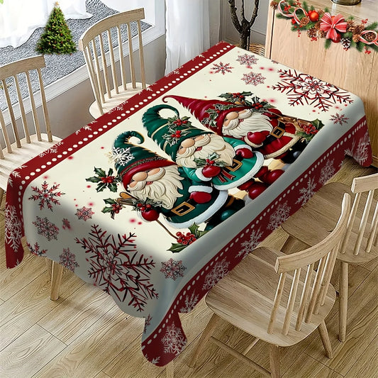 Festliche Weihnachtstischdecke Zwerge Schneeflocken Polyester