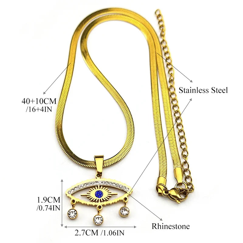 Edelstahl Halskette mit Evil Eye Anhänger und Quaste Goldfarbe