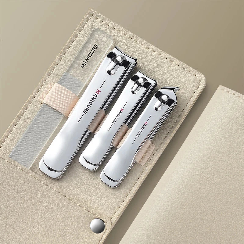 Präzises Nagelpflege-Set 4/10tlg mit Edelstahl-Tools - rotierender Leder-Tasche