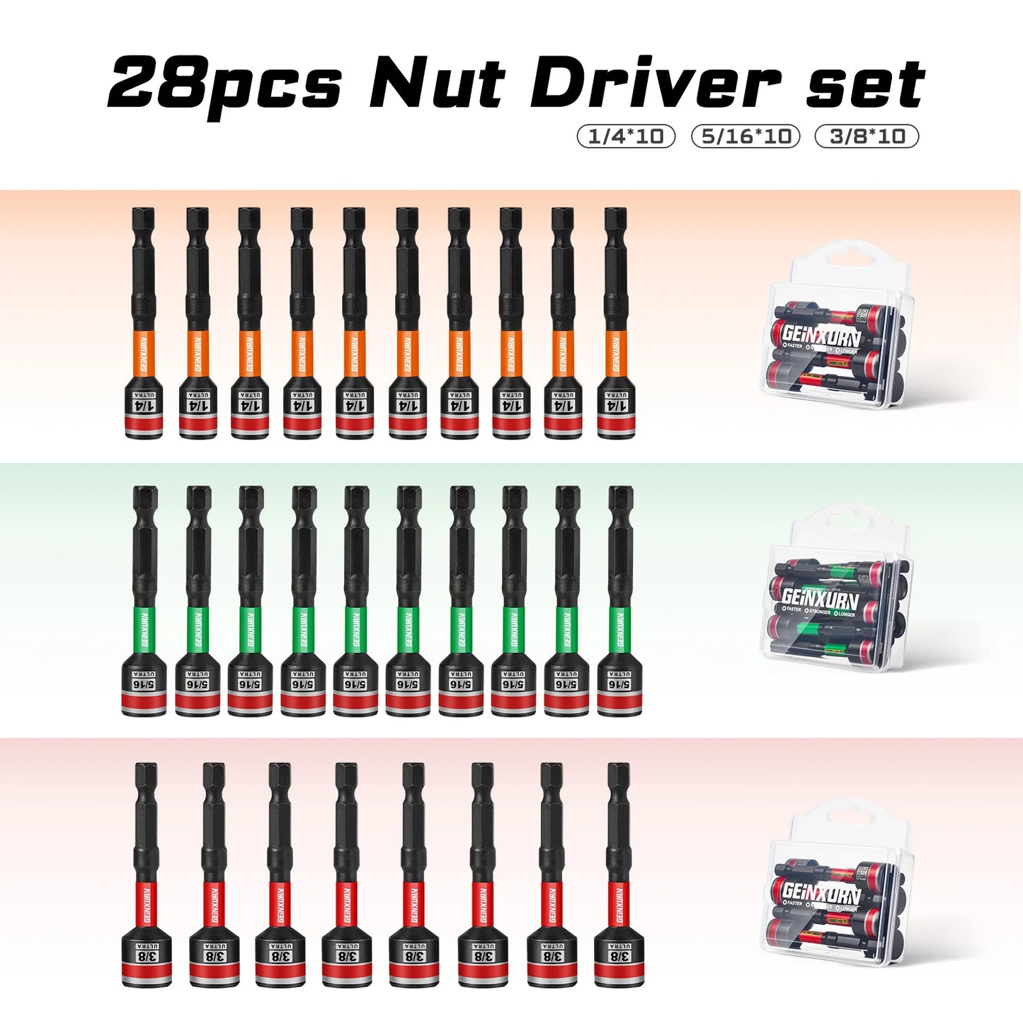 SAE Schlagmuttern-Schraubendreher-Set 1/4 5/16 3/8 Zoll 6-Punkt Sechskant-Schaft