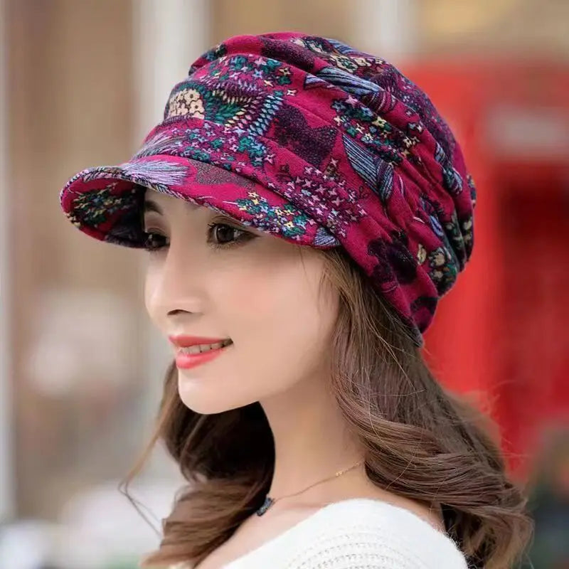 Warme Damen Baseball Kappe Floral Vintage Einstellbar Winter Hut