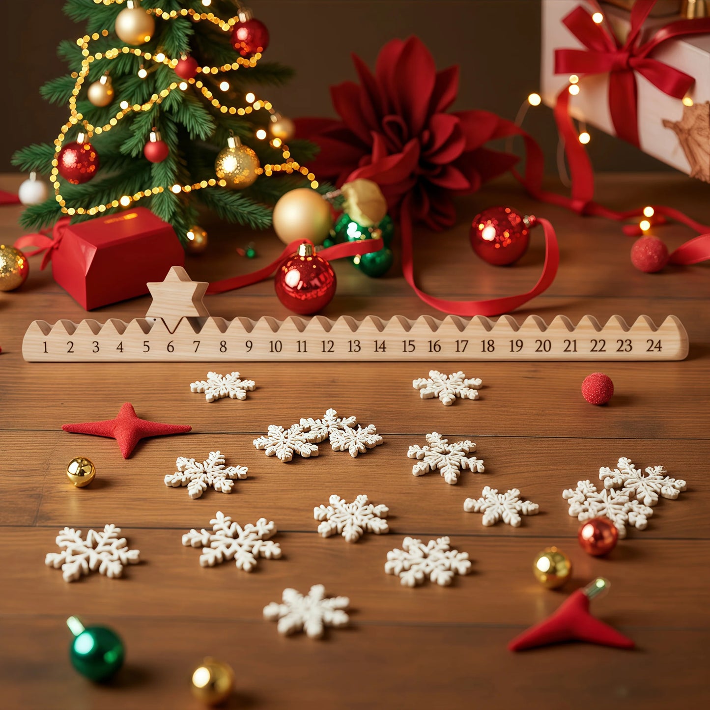 Weihnachts-Countdown-Kalender aus Holz mit Sternen für festliche Stimmung