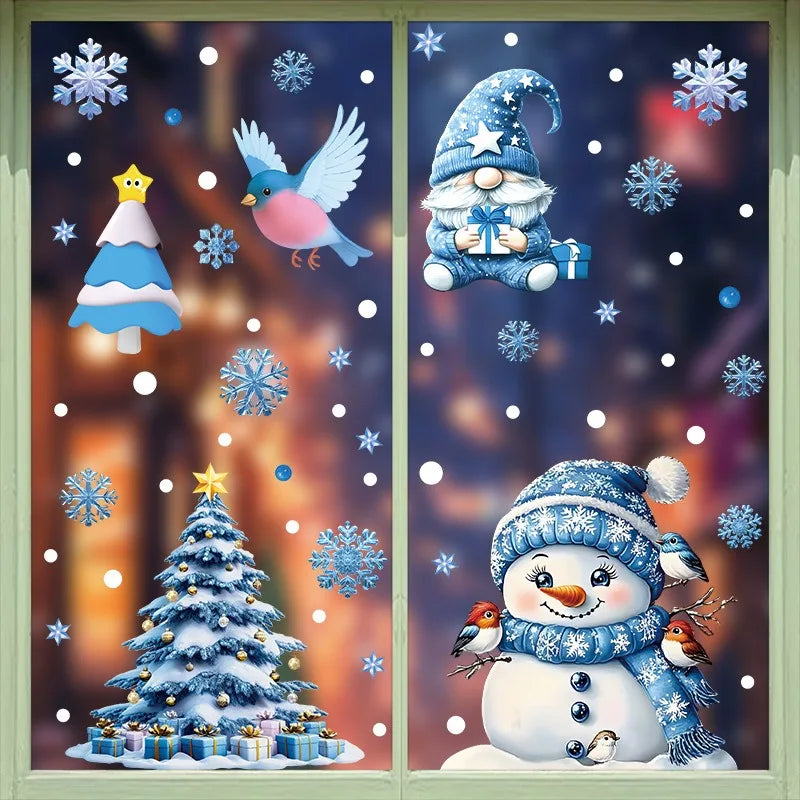 Weihnachten Fenster Aufkleber mit Schneemann Weihnachtsmann und Elch Motiven