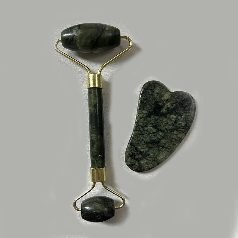 2er Set Gua Sha Gesichtsstein Roller – Jade Massagestein für Hautpflege