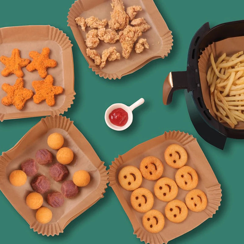 Einweg Backpapier für Airfryer - Lebensmittelgeeignetes Pergamentpapier 25-50 Stück