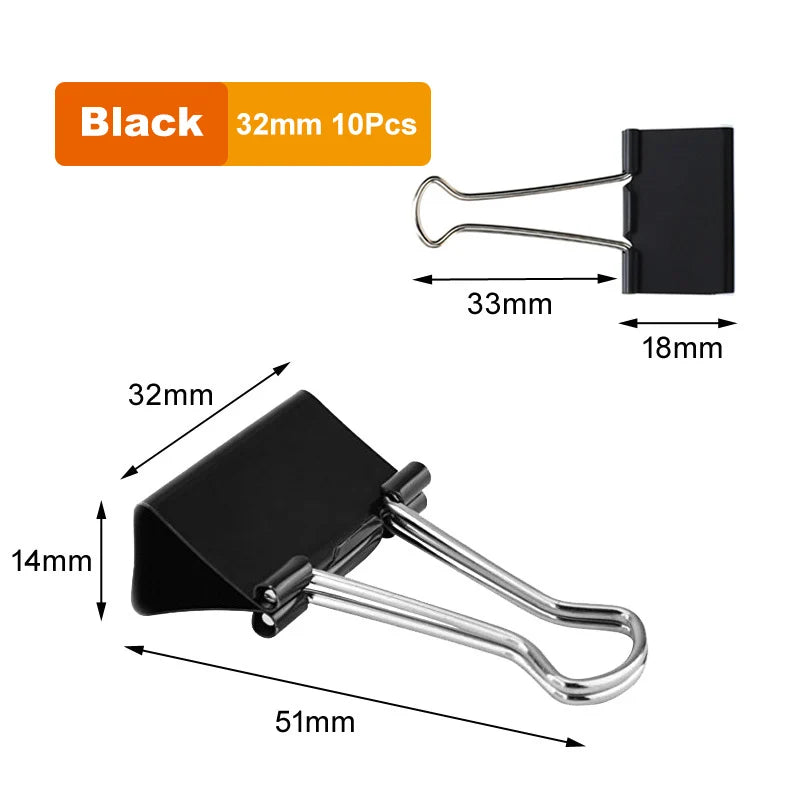 Robuste schwarze Binder-Clips in 6 Größen – langlebig - perfekt für Büro - Schule
