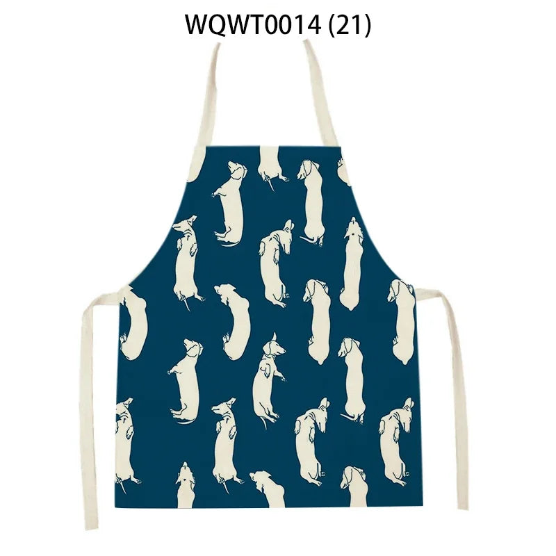 Ärmellose Leinen Schürze mit Bulldoggenmotiv – Praktisch fürs Kochen - Backen