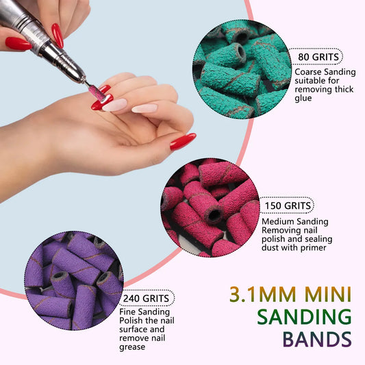 100 Mini Holz-Schleifbänder Set mit Nagelbohrer Bits für präzise Maniküre